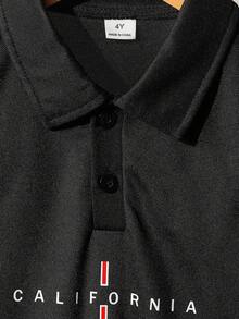 SHEIN Áo polo tay ngắn in họa tiết tối giản dành cho bé trai - màu đen - Xem 6