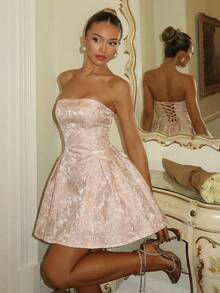 Vestido sin mangas con estampado floral 3D romántico para mujeres - Rosa - Ver 9