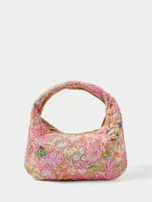 SHECARRY Túi xách nữ quai cầm phía trên, họa tiết hoa lá đính sequin, thời trang, thanh lịch, đơn giản, cá tính, đa năng, cổ điển, thích hợp đi làm, công sở, hẹn hò, hàng ngày, mua sắm, uống trà chiều, đi biển, du lịch, nghỉ lễ, mùa hè, ven biển. - Hồng - Xem 2