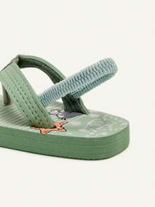 Cozy Pixies 1 双男女童卡通海洋动物印花绿色条纹人字拖，休闲夏季沙滩鞋，适合儿童日常穿着和海滩度假（图案随机） - 綠色 - 查看 4
