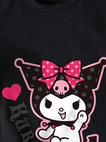 HELLO KITTY AND FRIENDS | SHEIN 女童圆领卡通字母印花休闲百搭日常短袖T恤 - 白色 - 查看 3