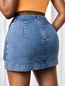 BamGleam Chân váy ngắn denim gợi cảm dành cho nữ - Màu xanh lam - Xem 2