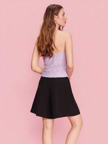 lacRébo Embroidered Lilas Halter Top With A Front Keyhole Opening Spring Summer French Style Parisian Style Going Out Vacation Top Holiday Top - Mauve Purple - View 2