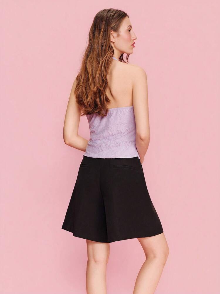 Embroidered Lilas Halter Top With A Front Keyhole Opening Spring Summer French Style Parisian Style Going Out Vacation Top Holiday Top