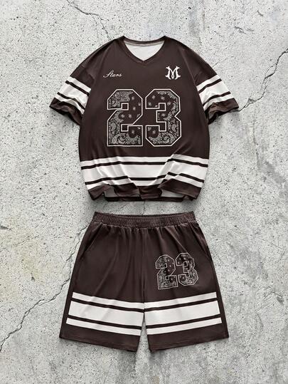 EVRINFINITE 情人节、春夏、送给男友的礼物、狂欢节、复古、街头服饰、派对、圣帕特里克节、外出、V领腰果花和数字23印花、运动休闲、旅行和假日