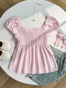 SHEIN Teen Girls' Casual Comfortable Jacquard Knit Pullover Shirt, Pink - Pink - View 2