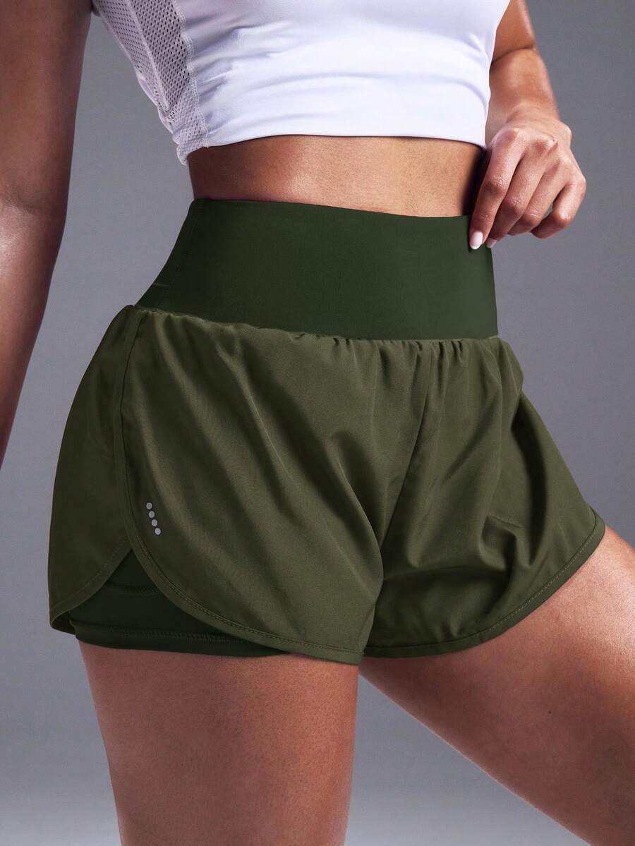 Powerista Solid Color Slant Pocket Summer Elastic Waist Sports Shorts