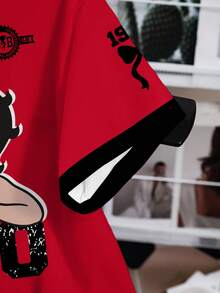 Betty Boop x SHEIN 女士圆领卡通字母印花休闲百搭日常短袖T恤 - 白色 - 查看 3