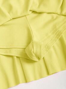 SHEIN Sweetro Women's Summer Metal Flower Decor Asymmetric-Shoulder Top And Pleated Layered Skirt Set - Yellow - View 7