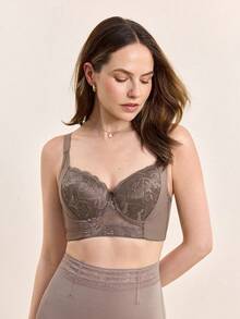 Hourtrue Peach Girl Mocha Brown Sexy Lace Bra, Women's Supportive Lift Comfortable Brafor Summerfor Summer - Mocha Brown - View 4