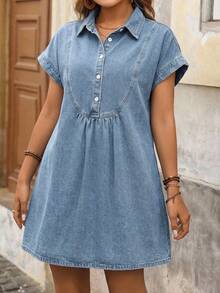 Plus Size Women's Fashionable Casual Washed Dress - Light Wash - View 5