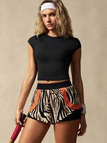 VARSIVA 女式露背系带圆领短袖短款运动T恤 - 黑色 - 查看 7