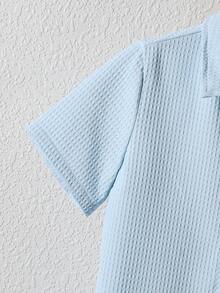 Tween Boy Summer Casual Solid Color Shirt & Shorts Set - Baby Blue - View 7