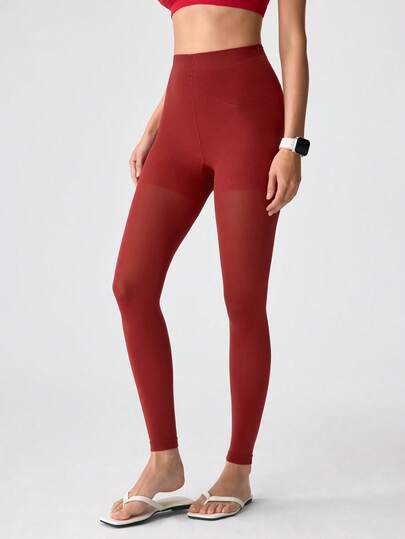 Loungeista Leggings de compresión con soporte de malla de color contrastante, estilo básico