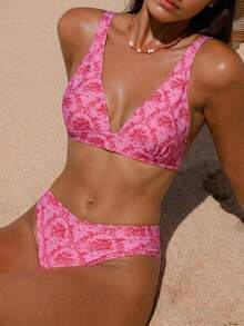 Swim Mod 女士夏季沙滩碎花比基尼两件式泳衣 - 粉色 - 查看 3