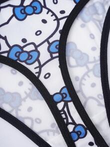 HELLO KITTY AND FRIENDS | SHEIN 女士字母卡通印花休闲日常丁字裤 - 藍白色 - 查看 6
