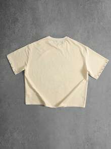 ROMWE MEN Street Life Men's Rivet Decor Printed Loose Cropped T-Shirt - Apricot - View 3