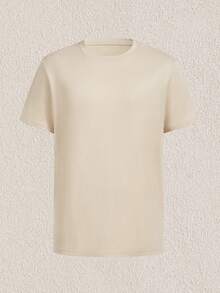 Mercer Haus Men's Street Style Round Neck Short Sleeve Basic Casual T-Shirt , Suitable For Summer Tropical Holiday Vacation In Hawaii. - Apricot - View 3