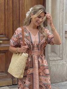 Hansera New V-Neck Printed Dress For Women, Spring/Summer - Multicolor - View 4