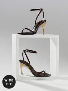 SHUZIA 女士宽楦优雅简约方头踝带细高跟凉鞋 - 咖啡棕 - 查看 5