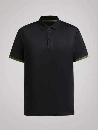 Officeau 男士夏季纯色短袖休闲通勤 Polo 衫，适合高尔夫运动，黑色 Polo 衫