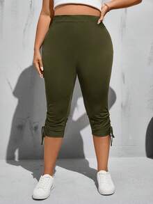 SHEIN Essnce Quần legging lửng màu đen co giãn cao, thoải mái, đa năng dành cho nữ cỡ lớn, thích hợp mặc hàng ngày vào mùa xuân và hè, kiểu dáng đơn giản, quần công sở, quần nữ, quần đi chơi. - xanh quân đội - Xem 7