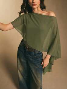 Poéselle 女士纯色斗篷式连体衣 - 橄欖綠 - 查看 5