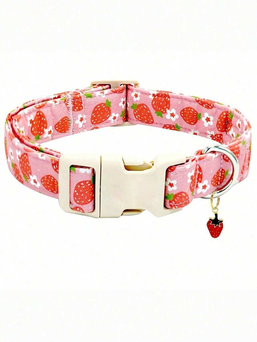 优雅小尾巴狗狗项圈 可爱草莓宠物项圈 可调节狗狗项圈 - 西瓜粉 - 查看 1