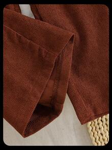 SHEIN Genkimix Kids 两件套女童时尚碎花圆领长袖上衣，饰有3D蝴蝶结，搭配松紧腰阔腿裤，休闲百搭，适合日常穿着和派对，秋季必备 - 棕色 - 查看 4