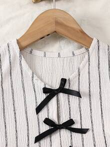 SHEIN 2pcs Young Girl Woven Striped Casual Vest And Shorts Set - Black and White - View 7