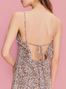 lacRébo 印花中长连衣裙，荷叶边细节，露背设计，春夏可爱度假连衣裙，法式巴黎风情假日连衣裙 - 彩色 - 查看 6