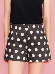 lacRébo Black Polka Dot Print High Waisted Shorts Chic Shorts Polka Dot Vintage Spring Summer French Style - Black and White - View 3