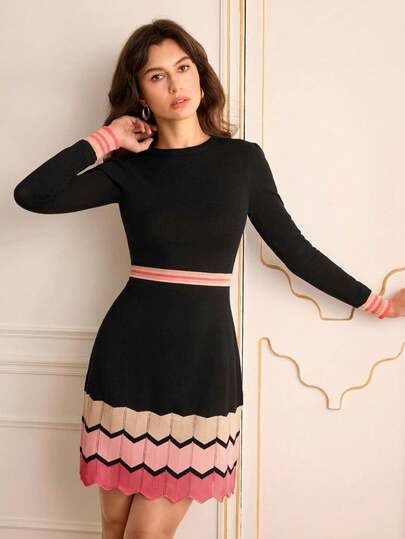 Lilora Đầm dệt kim phối màu dành cho nữ