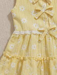 Souflis Souflis 2 piezas Conjunto de niña bebé con blusa de cuello redondo sin mangas plisada de color amarillo claro, top con decoración de lazo y pantalón de cintura elástica, cómodo y lindo para primavera, verano y otoño - Amarillo - Ver 6