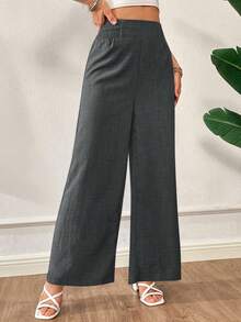 Siren Gaze Quần ống rộng cạp cao thoải mái cho mùa hè, đi nghỉ mát. - Màu xám đen - Xem 4