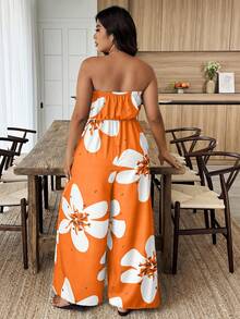 EMERY ROSE Bộ áo liền quần ống rộng cổ yếm in hoa dành cho nữ cỡ lớn - Nhiều màu - Xem 2