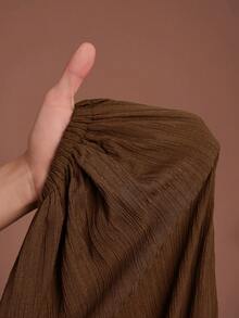 Veslaya 大码女式冬季纯色褶裥超阔腿裤，带抽绳裤脚，百搭款式，适合夏季/圣诞节/新年/感恩节/海滩/优雅场合/社交/通勤/日常/商务穿着 - 棕色 - 查看 8