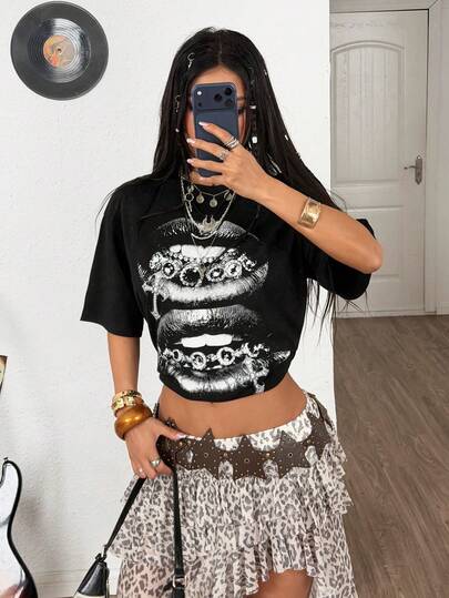 Coolane Áo thun nữ mùa hè phong cách đường phố cổ điển Y2K, hippie, tiền bạc già, dáng rộng.