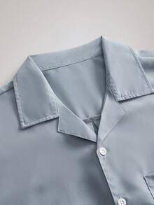 Officeau Unisex einfaches, einfarbiges, locker sitzendes, lässiges Kurzarmhemd, vielseitig einsetzbar für Frühling & Sommer - Grau - Übersicht 3