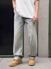 Open Phase Quần jeans nam thời trang đường phố dáng rộng màu xanh sâm panh, phong cách retro Mỹ, unisex, kiểu dáng thoải mái, phù hợp cho trang phục mùa hè – Thích hợp cho mặc hàng ngày và kỳ nghỉ hè. - Rượu sâm banh - Xem 1