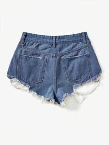 Rivivi Women's Blue Distressed Fashion Denim Shorts - Medium Wash - View 2