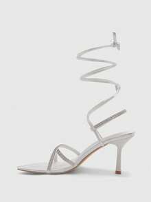 CUCCOO SZL Women Shoes Spring And Summer New Pointed Thin High Heel White Rhinestone Cross Strap Women's High Heel Sandals Fashion Comfortable Versatile Sexy Party Banquet Women Sandals Spring Shoes - White - View 6