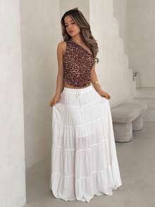 Jemour Leopard Halter Neck Top,Asymmetrical Top,Y2k Clothes - Bronze - View 5