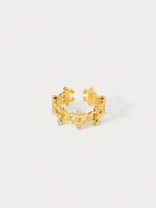 Glisma Anillo abierto para mujer, dinero antiguo, atuendos, elegante, metálico/textura, elegante, otoño/invierno, premium, para mamá/mujer/niña/madre, vintage, oro, gema - Dorado - Ver 2