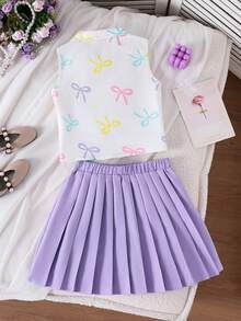 SHEIN Áo không tay kẻ caro cho bé gái tuổi teen phối cùng chân váy xếp ly ngắn kẻ caro. - Nhiều màu - Xem 2