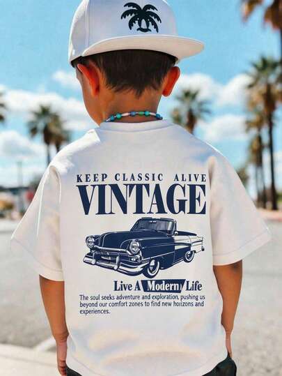 Áo thun tay ngắn cổ tròn dáng rộng thoải mái, tối giản, phong cách đường phố, Y2K, họa tiết xe hơi, retro Mỹ, cá tính, thể thao, thích hợp cho mùa hè.