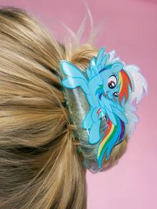 My Little Pony X SHEIN 时尚可爱卡通蓝色彩虹小马闪亮发夹，适合浓密头发，居家、沐浴、美容护理、盘发和造型都非常适用。 - 藍色 - 查看 2