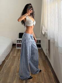 StreetHx 休闲水洗牛仔裤，饰有铆钉 - 藍色 - 查看 8