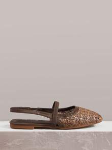 Styleloop Zapatos planos de mujer tipo slip-on, mules de talón abierto, decoración con tira tejida transpirable, puntera cuadrada de bajo perfil, cómodos y elegantes zapatos tipo Mary Jane, estilo bohemio, perfectos para vacaciones y viajes - Marrón Chocolate - Ver 1