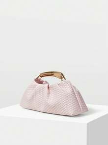MOTF PREMIUM BOLSO DE MANO DE MUJER DE PU TEJIDO CON RELIEVE, HERRAJES FINOS - Trenza rosa claro - Ver 2